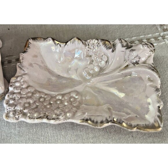 Pink Porcelain Cigarette Box And Ashtray  vintage with gold leaf - Picture 7 of 10